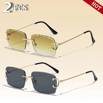 CATERSIDE lunettes de soleil carrées sans monture hommes Cupronickel mode Punk dégradé lunettes de soleil Vintage à la mode petite monture lunettes UV400