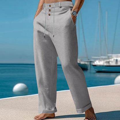 Pantalon de plage confortable en coton et lin pour hommes, sangle droite, haute qualité, décontracté, printemps et automne, nouvelle mode, 2025