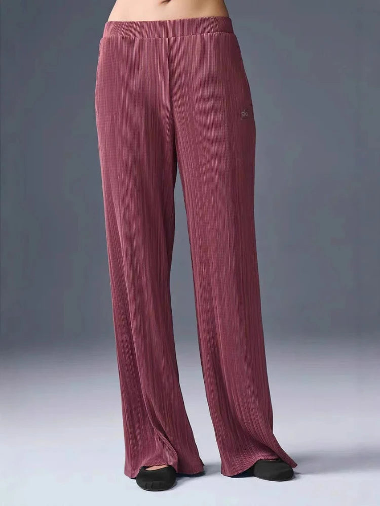 Sport Yoga taille haute pantalon droit femmes plié ample jambe large pantalon respirant décontracté solide taille élastique pantalons pour femmes