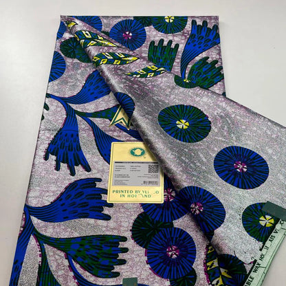 Tissu africain en cire de coton, très bonne qualité, nouvelle grande cire Ankara brillante Pagne, couleur grise, brillant doré, trucs Batik, 6 mètres