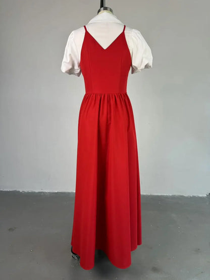 CM.YAYA – robe chemise longue à manches courtes bouffantes pour femmes, douce, Slim, taille haute, froncée, plissée, plage, Streetwear, Maxi, grande balançoire