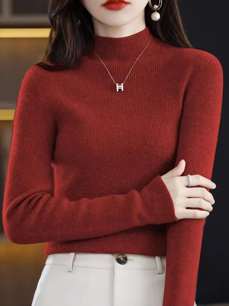 Pull en tricot à demi-col roulé pour femme, couleur unie, coréen, manches longues, mode assortie, épais, chaud, Slim, nouvelle collection automne hiver