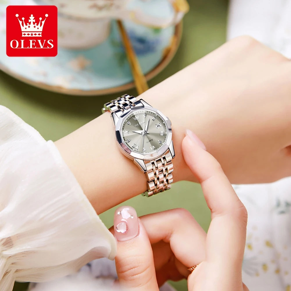 OLEVS – montre à Quartz pour femmes, élégante, mode, marque de luxe, originale, étanche, acier inoxydable, Date lumineuse
