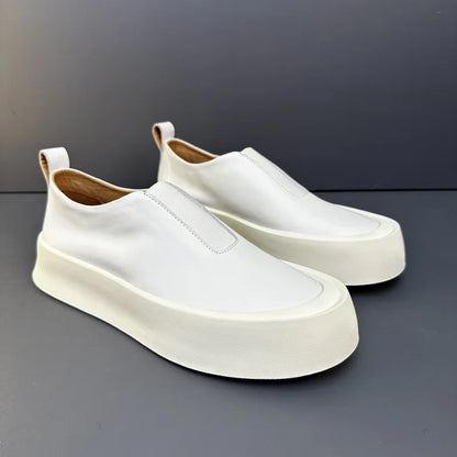 Baskets épaisses en cuir véritable pour hommes, chaussures décontractées, respirantes, à enfiler, haut de gamme