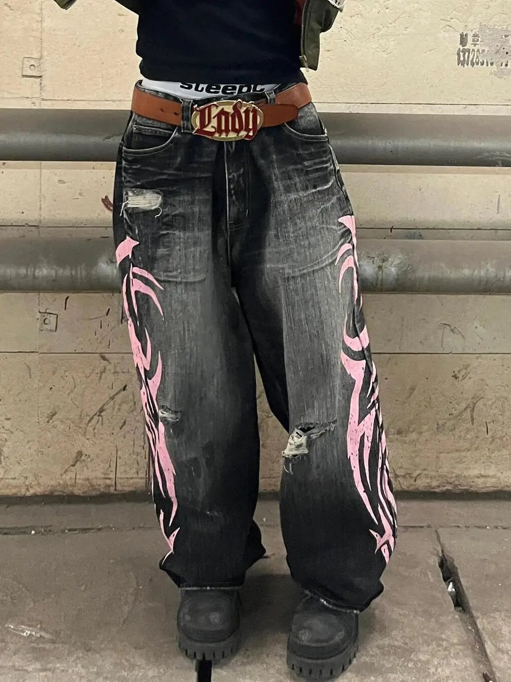 Jean baggy taille haute pour femme, jean droit, mode décontractée, imprimé hip hop, gothique, rue américaine, rétro, lavé, Y2K