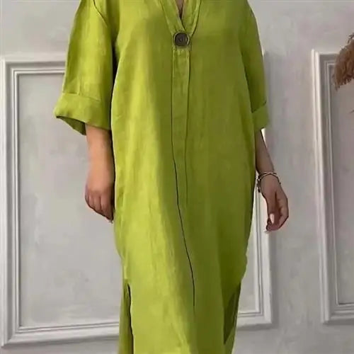 Femmes décontracté boutonné lin irt Long Ne rond couleur Blo vêtements pour animaux de compagnie accessoires