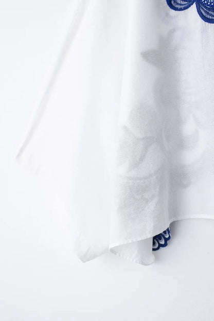 TRAFZA – ensemble 2 pièces pour femmes, chemise ample à simple boutonnage brodée bleue + jupe de rue plissée ample taille haute Chic