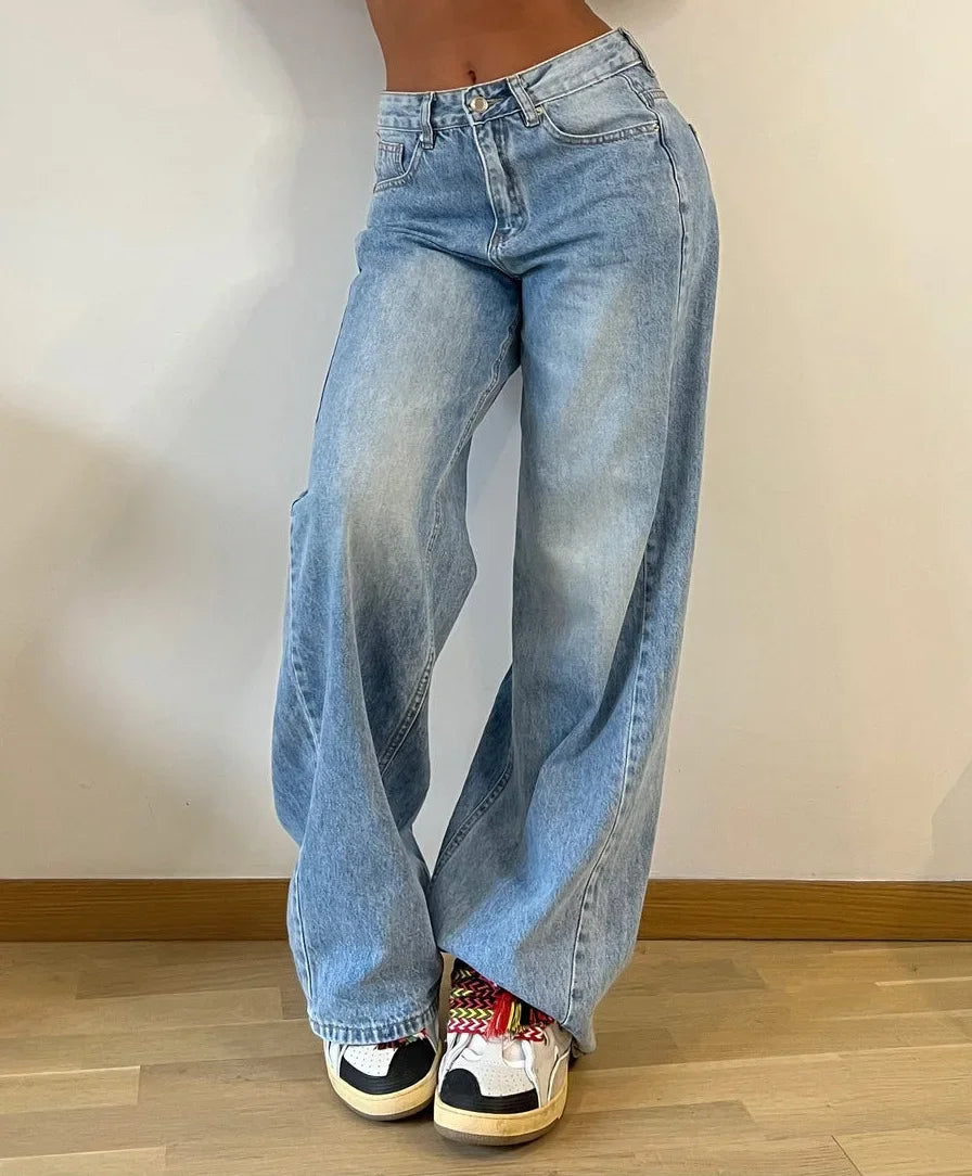 Jean Baggy taille haute pour femme, pantalon évasé, droit, ample, Long, Streetwear, Slim Fit, Capris, automne 2024
