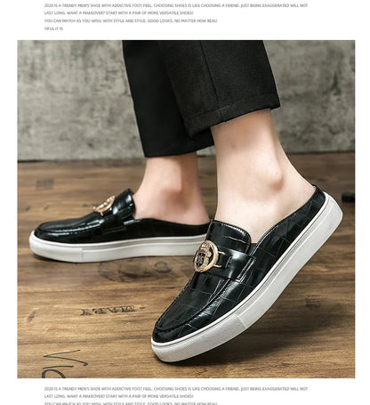 Mocassins en cuir de style britannique pour hommes, demi-chaussures marron, chaussures à enfiler, confortables et respirantes, haute qualité, été