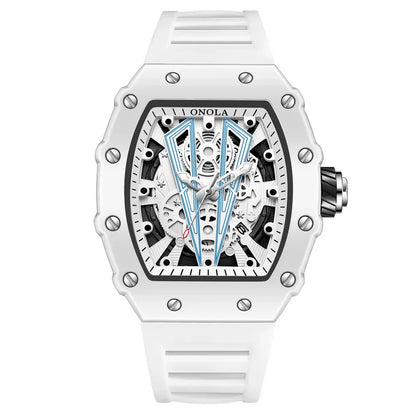 ONOLA-Montre Tonneau Blanche pour Homme, Horloge Masculine, Calendrier Showous, Degré d'Eau, Bande en Silicone