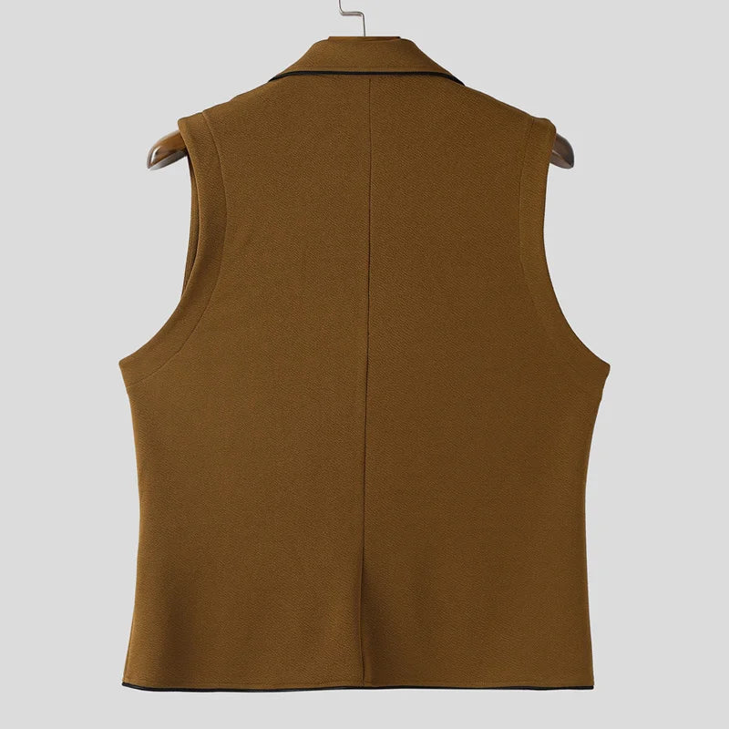 INCERUN hommes gilets Patchwork revers sans manches bouton décontracté hommes gilets couleur-bloc Streetwear 2025 mode gilets hommes S-5XL