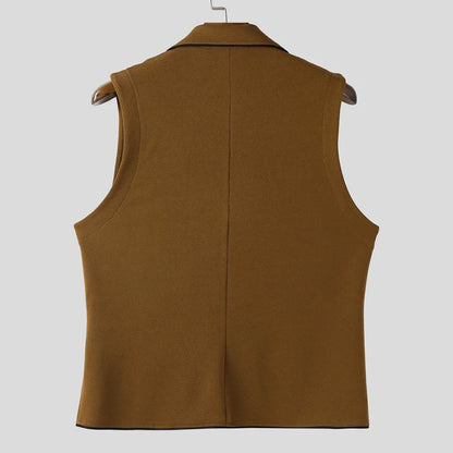 INCERUN hommes gilets Patchwork revers sans manches bouton décontracté hommes gilets couleur-bloc Streetwear 2025 mode gilets hommes S-5XL