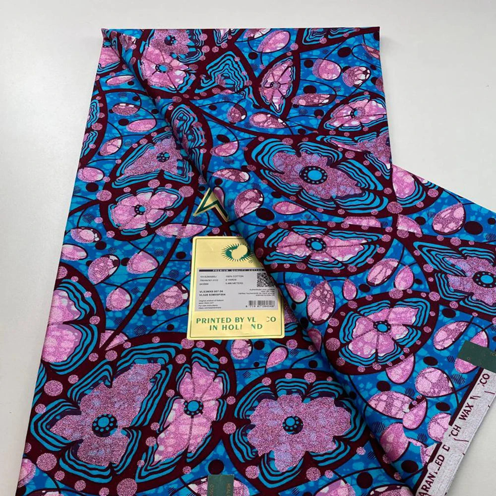 Tissu africain en cire de coton, très bonne qualité, nouvelle grande cire Ankara brillante Pagne, couleur grise, brillant doré, trucs Batik, 6 mètres