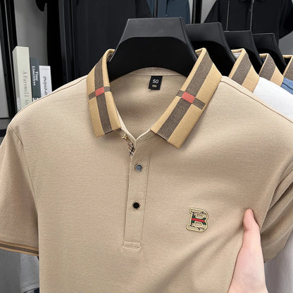 Polo d'été à manches courtes pour hommes, mode golf, design haut de gamme, broderie en soie glacée exquise, T-shirt respirant, 2025