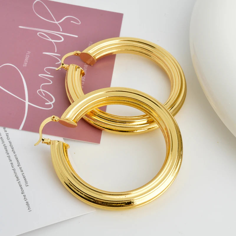 Boucles d'oreilles Twist Hoop pour femmes, grand cercle rond, boucle d'oreille face, déclaration de mode, accessoires de bijoux, document en or, Hip Hop