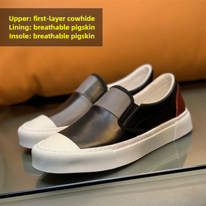 Printemps nouveaux hommes en cuir à semelles épaisses simples et à la mode couleur bloqué chaussures décontractées