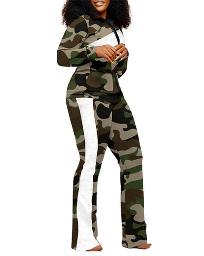 Ensemble de pantalons longs droits pour femmes, fermeture éclair imprimée, col montant, gaine, manches longues, décontracté, automne, hiver, 2024