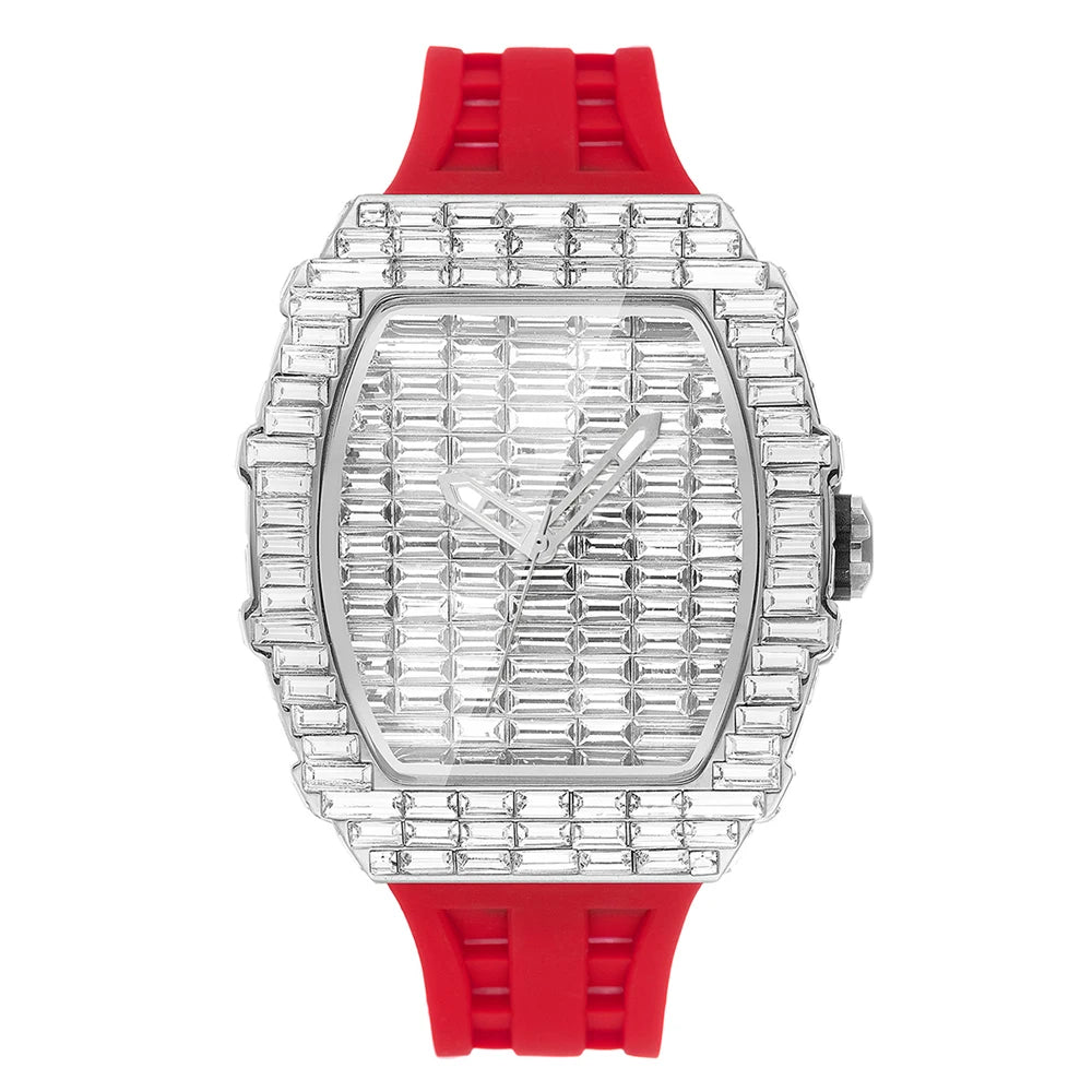 Montre-bracelet à Quartz pour hommes, marque de luxe, nouvelle collection créative, carrée, diamant scintillant, bracelet en caoutchouc, grand visage, cadeau, 2024