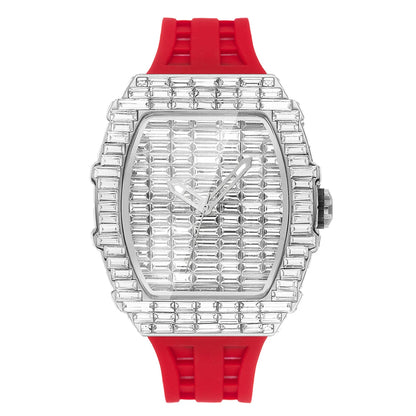 Montre-bracelet à Quartz pour hommes, marque de luxe, nouvelle collection créative, carrée, diamant scintillant, bracelet en caoutchouc, grand visage, cadeau, 2024