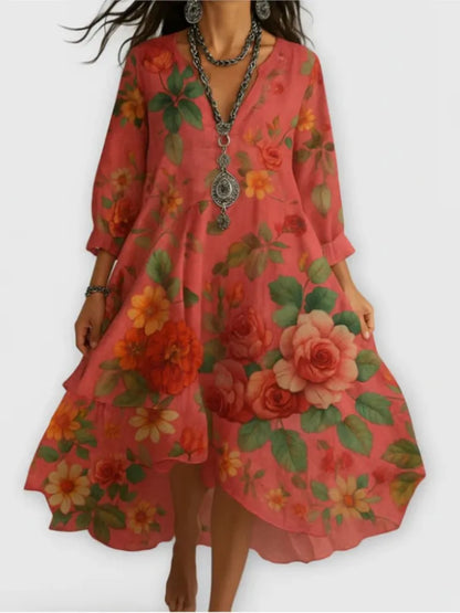 Robe décontractée pour femmes, ample, rétro, imprimé, manches 7-quarts, mode printemps-automne, élégante, bord de mer, vacances, 2025