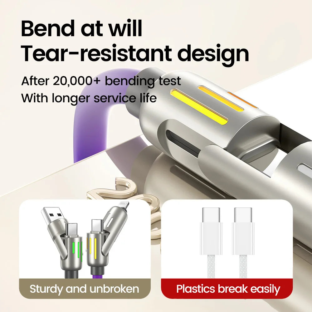 Câble de charge rapide USB vers Type C 4 en 1, 240W, PD3.0, transfert de données haute vitesse, pour iPhone 1514, Samsung, Xiaomi, HUAWEI