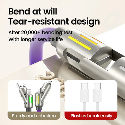 Câble de charge rapide USB vers Type C 4 en 1, 240W, PD3.0, transfert de données haute vitesse, pour iPhone 1514, Samsung, Xiaomi, HUAWEI