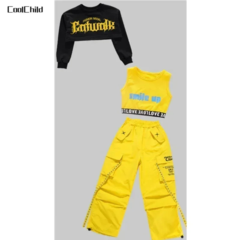 Ensemble de vêtements Hip Hop pour filles, haut court K-pop, pantalon cargo, cardigan de danse de rue pour enfants, streetwear pour enfants, groupe de filles, vêtements de jazz, mode