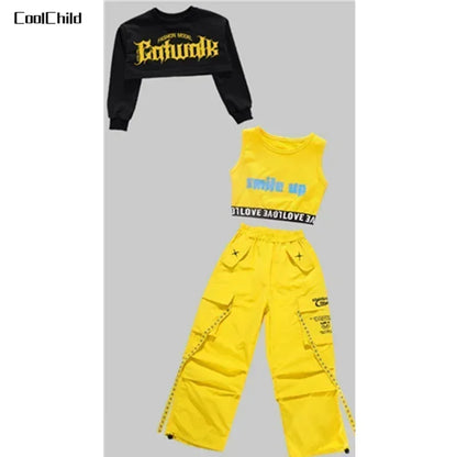 Ensemble de vêtements Hip Hop pour filles, haut court K-pop, pantalon cargo, cardigan de danse de rue pour enfants, streetwear pour enfants, groupe de filles, vêtements de jazz, mode