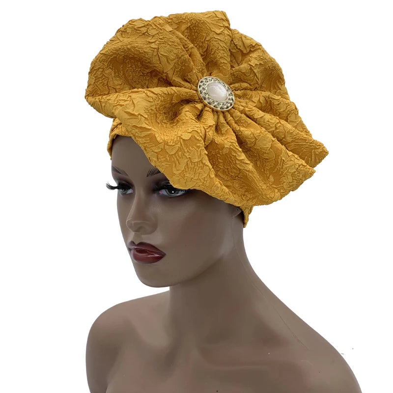 Turban Africain à Grande Fleur pour Femme, Foulard de Sauna Musulman à la Mode