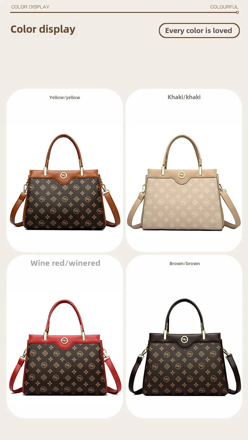 Sac fourre-tout rétro de grande capacité, sac à main imprimé couleur assortie Simple, cadeau pour maman, sac à bandoulière Simple, fermeture à glissière, autre matériau