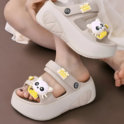 Nouveau 6 cm pantoufles chat à talons hauts femme polyvalent kitty sandale sabots femmes grosses diapositives chaussures dames rose plate-forme EVA pantoufles