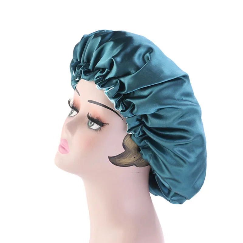 Bonnet en Satin réversible pour cheveux, Double couche réglable, couvre-tête pour dormir, accessoires de coiffure bouclés et élastiques
