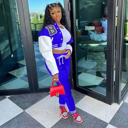 European and N Women's Wear B Monochrome Jacket Single-breasted Monochrome Printed Baseball Suit