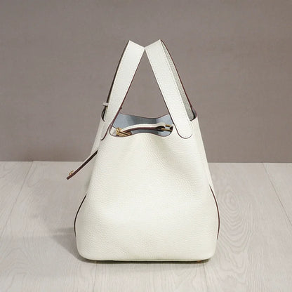 Sac à lunch en cuir de vachette véritable, panier alimentaire E27, sac à main de pique-nique Amazon, poignée supérieure souple, 2024 importé