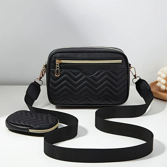 Sac carré à bandoulière minimaliste décontracté, avec Mini sac à main suspendu, sac à bandoulière à motif matelassé pour femmes, ensemble deux pièces