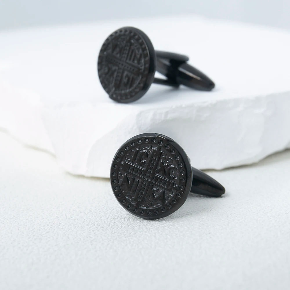 Lèvent de manchette ronds en acier inoxydable pour chemises pour hommes, bijoux de foi de Jésus, souvenir de mariage, rétro, plus riche ula, ConTim or