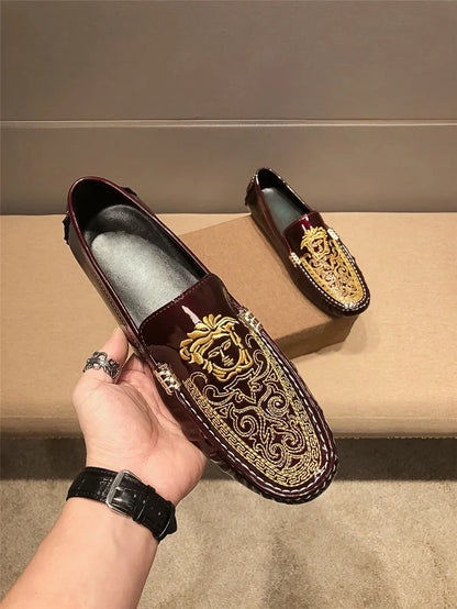 Chaussures Décontractées en Cuir Verni Astronomique Souple pour Homme, Style Coréen, Décontracté, en Une Étape, Style Britannique, pour Paresseux, Nouvelle Collection Printemps Été