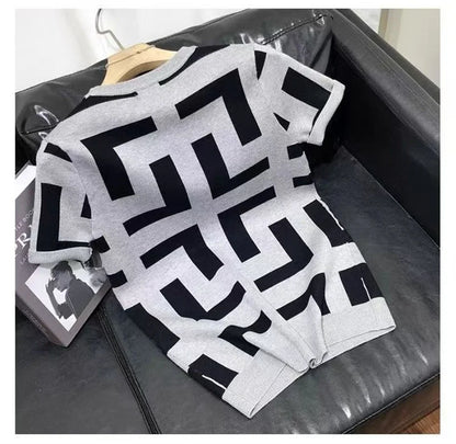 Polo BS été nouveaux hommes mince Vintage à manches courtes tricot t-shirt rayé imprimé col rond graphique t-shirts pour hommes Camiseta Masculina