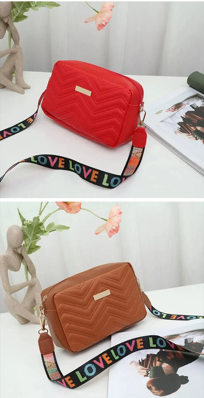 Sac photo brodé matériau PU décontracté petit sac carré polyvalent sac à bandoulière unique bandoulière imprimée