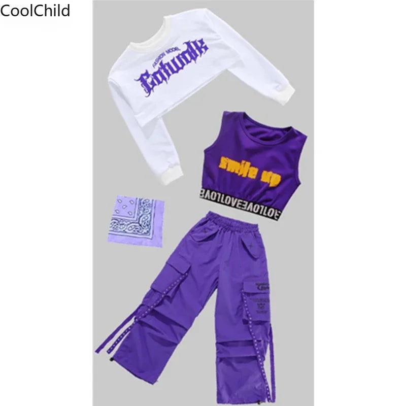 Haut court K-pop pour filles, pantalons cargo, cardigan de danse de rue pour enfants, olympiques streetwear pour enfants, ensembles de vêtements de groupe de filles Jazz