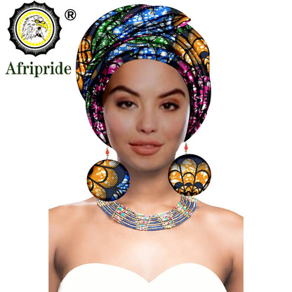Turbans - bandeaux africains pour femme foulard africain couvre-chef nigérian avec boucle d'oreille assortie Dashiki Ankara cire S20H004