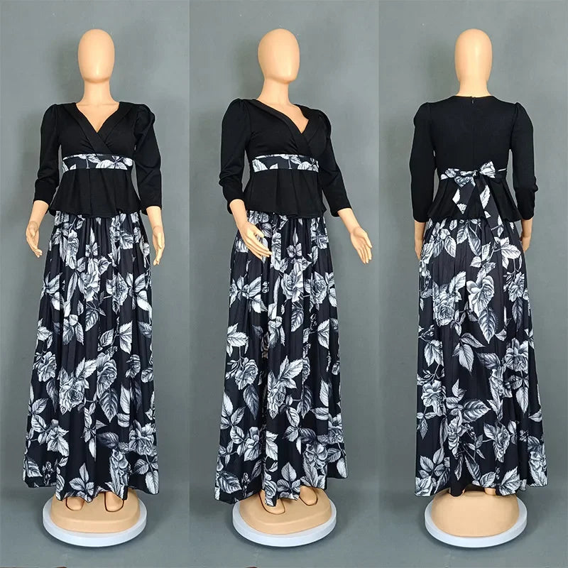 Vêtements africains 2 pièces pour femmes, mode d'été, demi-manches, col en v, haut imprimé en Polyester, jupe longue, ensembles assortis, 2025