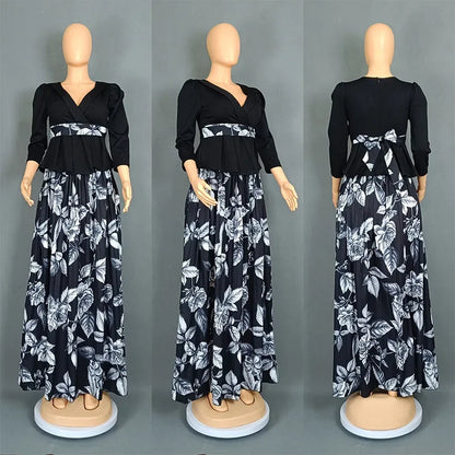 Vêtements africains 2 pièces pour femmes, mode d'été, demi-manches, col en v, haut imprimé en Polyester, jupe longue, ensembles assortis, 2025