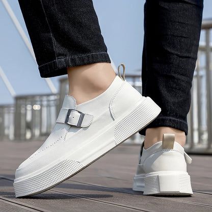 2025 Nouveaux mocassins à plateforme pour hommes Chaussures à enfiler en cuir à semelle épaisse Chaussures de marche confortables et décontractées pour hommes Chaussures plates à enfiler à la mode