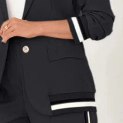 2 pièces/ensemble femmes costume manteau pantalon costume revers manches longues dame veste jambe large taille haute pantalon femme déplacements bureau tenue