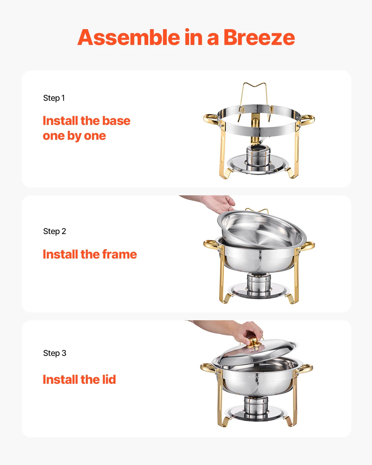 SucceBuy Lot de 4 boîtes à frire pour buffet, chafer en acier inoxydable avec poêle ronde pleine grandeur, serveur chauffant pour restauration, pour banquets de fête