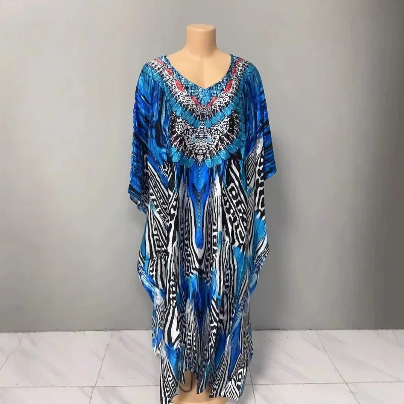 Robe confortable grande taille pour femmes, imprimé Floral, taille ample, jupe longue, manches chauve-souris, col en V, longueur cheville, mode élégante