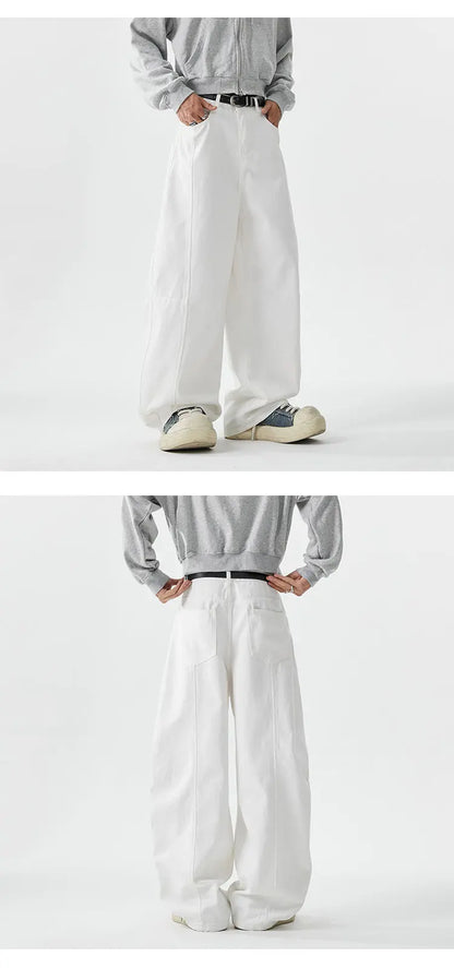 Jeans baggy à jambes larges pour hommes, Jeans Boyfriend, High Street, Hip Hop, Bleu, Blanc, Denim Harem, Pantalon décontracté