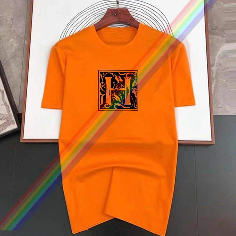 T-shirt à col rond pour femme, haut en pur coton, imprimé lettre H, noir et blanc, chemise Chi Cakes, loisirs, mode estivale, nouveau