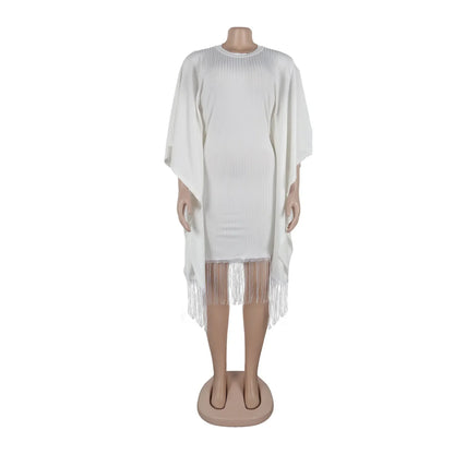 Robe mi-longue à pampilles en polyester à manches 3/4 pour femmes, tenues africaines élégantes, vêtements africains